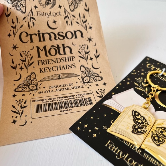 FairyLoot Gold Crimson Moth Book Keychain Friend Gift - Picture 3 of 3